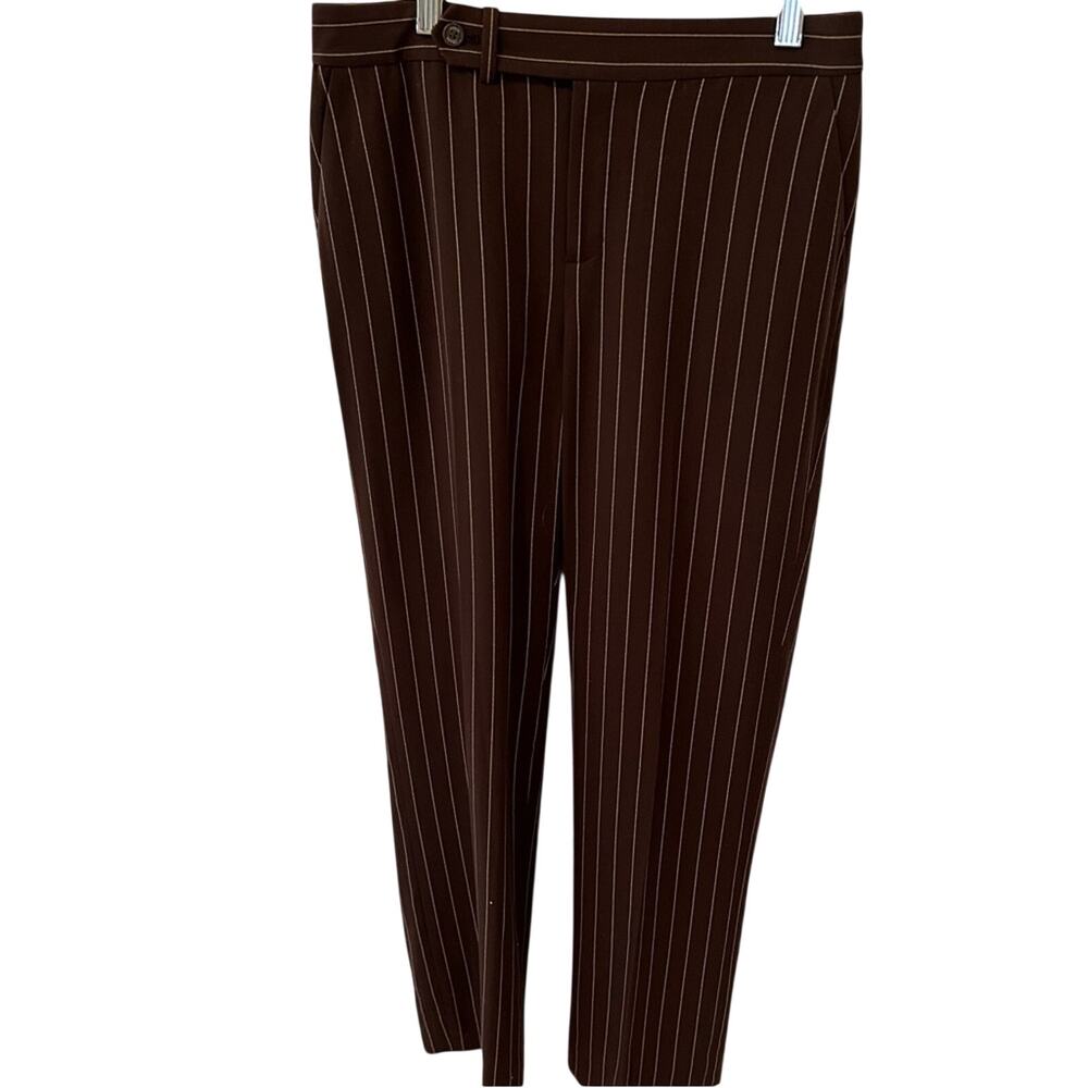 Chaps Chocolate Brown Pinstripe Dress Pants Size 4P Boardroom Chic Office Siren